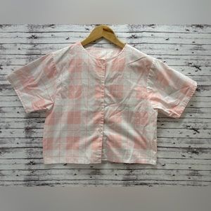 Top Shop Vintage Cropped button back detail women’s small pink white checkered